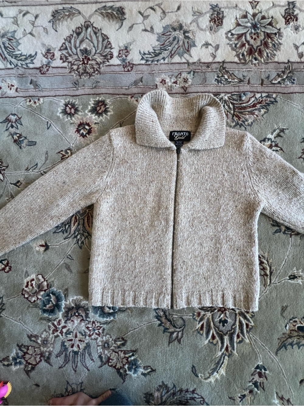 Pronto Gold vintage Neutral Beige Full-Zip Knit Jacket